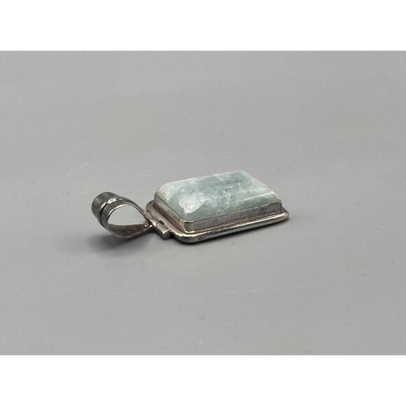 Sterling Silver Pendant Rectangle Aqua Stone 925 Jewelry - Picture 6 of 8